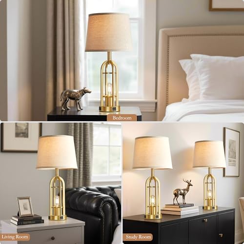 SRJJA 24" Modern Table Lamps for Living Room Bedroom Set of 2, USB A+C