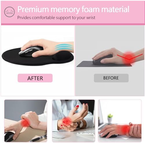 Mouse Pad with Wrist Rest Support, Ergonomic Gaming Mouse Pad with Non-Slip PU Base for Computer, Laptop, Office and Home, Easy Typing & Pain Relief (Pink)