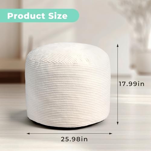 Dual-Size Corduroy Ottoman with Hidden Zipper – Ergonomic Memory Foam Footrest Poufs for Office Desks, Couches & Delicate Floors,Off-White 26"x 18"