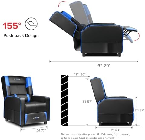 GTRACING Gaming Recliner Chair for Living Room Racing Style Single PU Leather Gaming Sofa for Adults Modern Game Recliners Ergonomic Comfortable Home Theater Seating, Blue