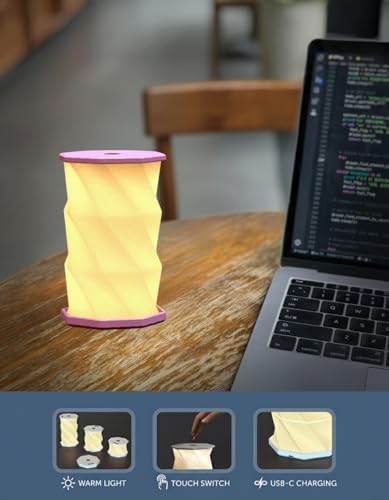 Origami Expanding Foldable LED Desk Lamp – USB Rechargeable & Portable - Dimmable Touch Control Light with Adjustable Height up to 5 1/2 for Office, Travel, Bedside - Sleek & Modern Design (Blush)