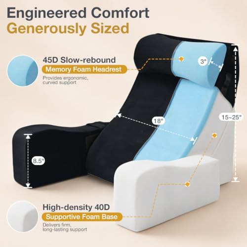 Sasttie 15-25 inch Adjustable Reading Pillow with Armrests, Black