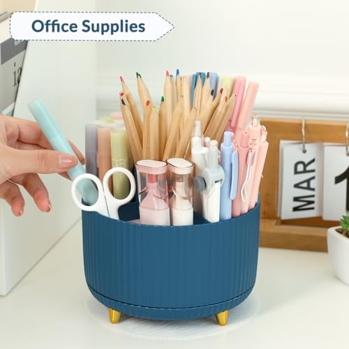 SKYDUE 360 Degree Rotating Desk Organizer, Dual-Purpose Pencil Pen Holder, Rotating Desk Pen Organizer with 5 Slots, Pencil Cup for Office, School, Home