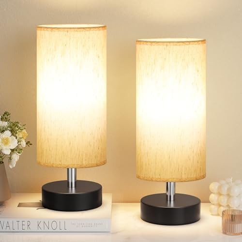 Table Lamps Set of 2（Cream Shade - Black Base, 11.6" Inline Control）