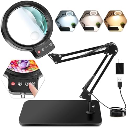 10X 30X Large Magnifying Glass with Light and Stand,Lighted Magnifier