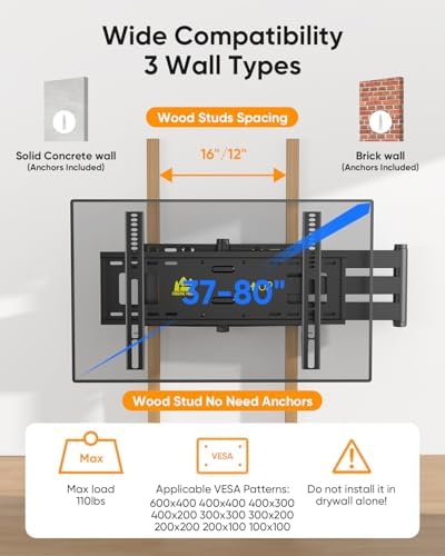 FORGING MOUNT Long Arm TV Wall Mount with Power Strip for 42–80 inch TVs