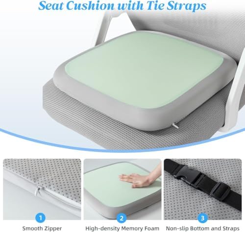 SheRest Office Chair Cushion with Straps, Memory Foam Seat Cushion with Removable Cover, Suitable for Office Chairs, Car Seats, and Airplane Seats, Sage Green, X-Large