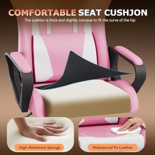 BestOffice Ergonomic Gaming Chair for Adults, Video Game Chair, Pink