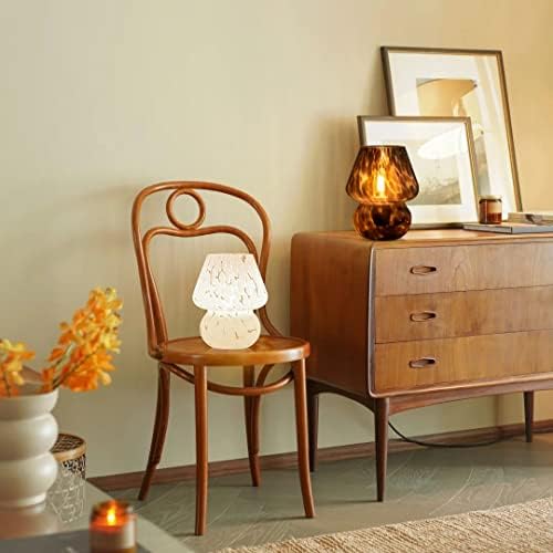 ONEWISH Mushroom Lamp Small Vintage Table Lamp for Bedroom Set of 2, Nightstand Bedside Lamp Translucent Glass Dimmable, Murano Aesthetic Home Decor for Living Room Kitchen Dorm(Black)