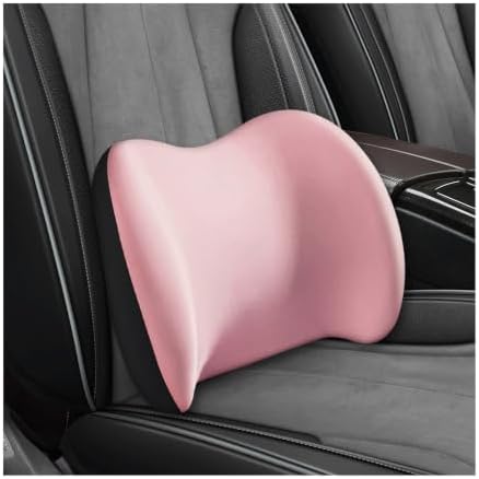 Car Lumbar Support Cushion, Ergonomic Memory Foam Car Back Support w/Removable Cover, Universal Breathable Lumbar Cushion Back Support Pillow with Adjusatble Strap (Pink)