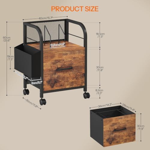 HOOBRO Small File Cabinet Under Desk, Rolling Filing Cart with Drawer