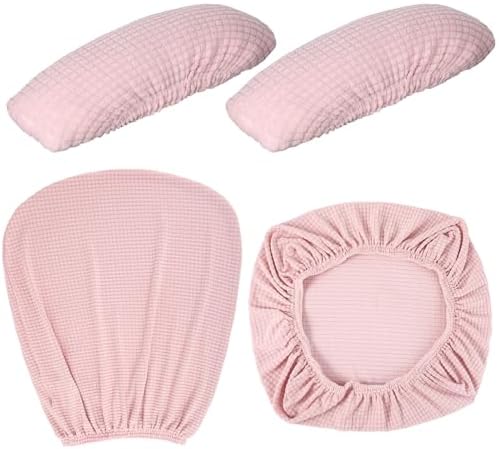 Tallew Office Chair Covers Set Computer Universal Protective Stretchable Chair Seat Covers Desk Armrest Slipcovers Pads Office Cushion Backrest for Rotating (Pink)