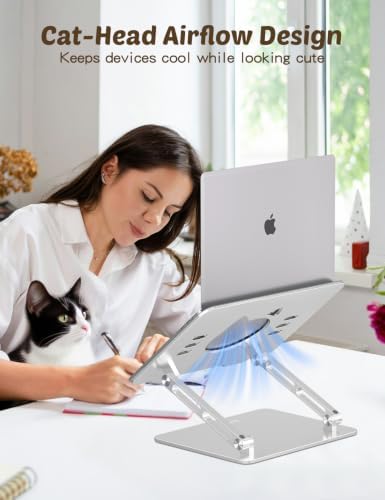 Aoviho Laptop Stand for Desk, Adjustable Foldable Aluminum Laptop Riser for 10–17.3 Inch Laptops – Sturdy Ergonomic Computer Holder, Supports Up to 22 lb, Cooling Vent, Silver
