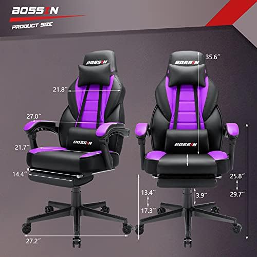 BOSSIN Massage Gaming Office Chair, 400LBS High Back Computer Chair with Footrest and Headrest, Adjustable Swivel Silla Gamer, Ergonomic Heavy Duty, Big and Tall Chair with Lumbar Support