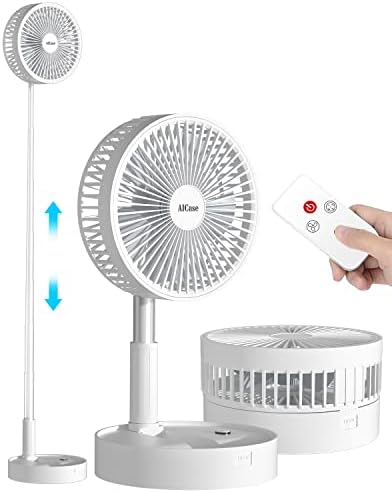 AICase Stand Fan,Folding Portable Telescopic Floor/USB Desk Fan with 7200mAh Rechargeable Battery,4 Speeds Super Quiet Adjustable Height and Head Great for Office Home Outdoor Camping-White