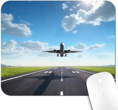 9.5x7.9 Inch Office/Gaming Mouse Pad, Airplane Taking Off from Runway Soaring into The Blue Sky Cute Anti-Slip Mat for Desk