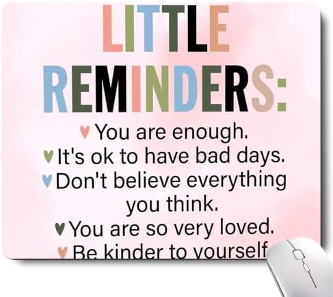 Pink Mouse Pads for Desk,Cute Little Reminders Unique Design Computer Mousepad with Non-Slip Rubber Base for Women,Desk Pad Mousepads Computer Mouse Pads Laptop Wireless Mouse