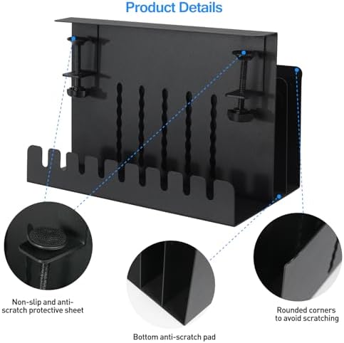 MAXECHO Desk Side Storage, Under Desk Laptop Mount, Table Side Hanging File Organizer, No Drill Clamp On Cable Management Tray, Laptop Holder with Magnetic Pen Holder for Office and Home, Load 22 Lbs