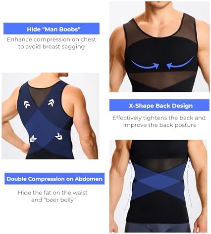 TAILONG Men's Compression Shirt for Body Shaper Slimming Vest Tight Tummy Underwear Tank Top