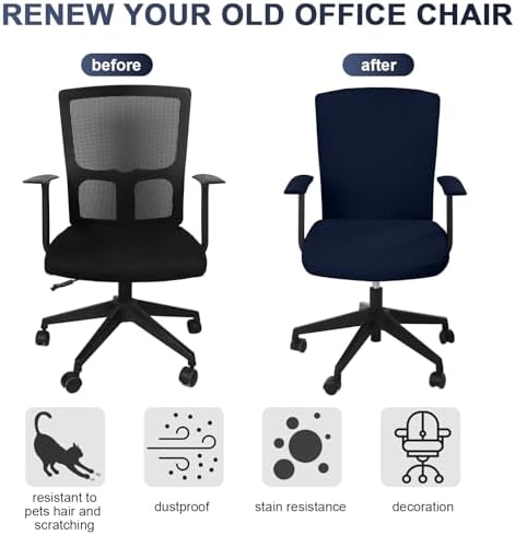 4 Pcs Office Chair Covers Set Computer Armrest Slipcover Seat, Navy Blue