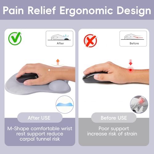 Ergonomic Mouse Pad,Non Slip Mousepad Wrist Rest Support for Office, Computer, Laptop & Mac(A-Grey)