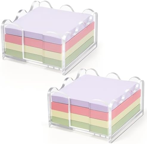 2 Pcs 3x3 Inch Scalloped Acrylic Sticky Note Holder, Clear Note Dispenser