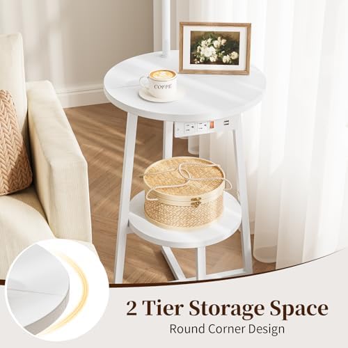 Yoobure Floor Lamp with Table - Farmhouse Night Stand with Charging Station