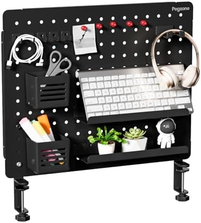 PEGZONE Clamp on Desk Pegboard, 20.4" x 16.5", with 15 Accessories, Black