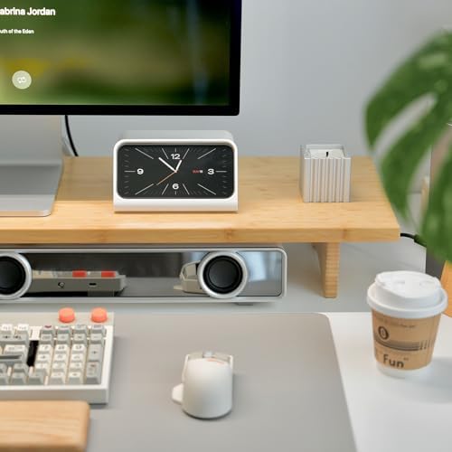 Bamboo Dual Monitor Stand Riser, 2-Tier Desk Shelf with Storage
