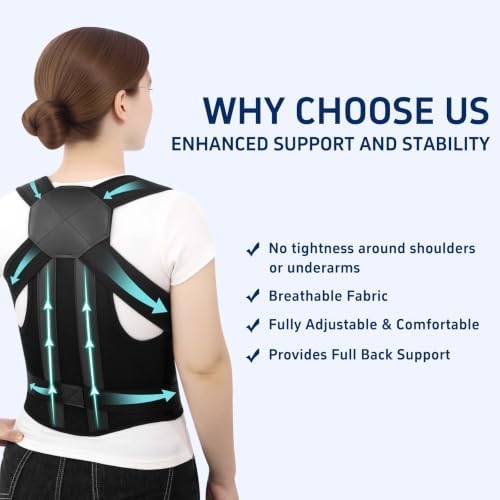 Posture Corrector for Women and Men Back Brace Straightener Instant Scoliosis Care Adjustable Shoulder Straps Hunchback Support Kyphosis Upright Thoracic Full Correction Pain Relief (Black S)