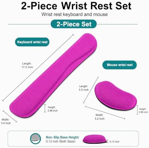 Keyboard Wrist Rest and Mouse Wrist Rest Set - Ergonomic Memory Foam Wrist Cushion - for Wrist Support on Computer, Laptop, Office, Playing Games, Typing Relieves Wrist Pain Rose Red