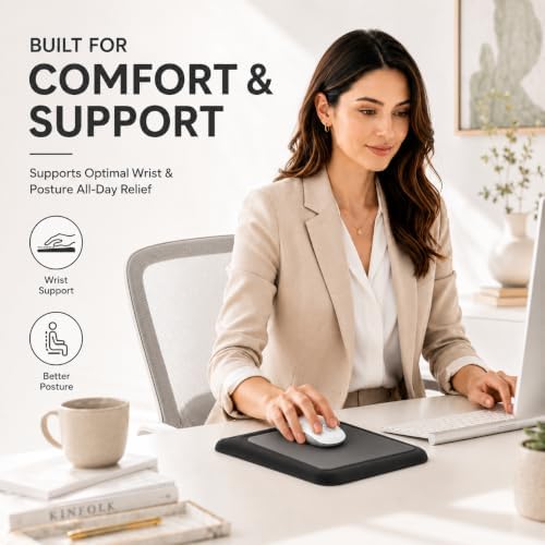 eulps Mouse Pad with Wrist Rest, Ergonomic Memory Foam Mousepad with Soft Wrist Support, Non-Slip PU Base, Smooth Surface for Office, Pain Relief for Laptop & Gaming (Classic Black)