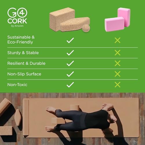 Go4Cork Cork Yoga Block | Non-Toxic, Alternative To Foam Yoga Blocks | Odorless, Soft, Non-Slip, Workout & Exercise | Yogi Gift Accessories | Men & Women | Eco Friendly, Sustainable