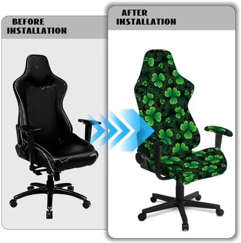 Shamrock Print Gaming Chair Cover with Armrest Covers Stretch Washable Furniture Protector Soft Reclining Racing Gaming Chair