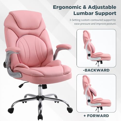 Plus Size Criss Cross Wide Comfy Office Desk Chair with Back Support, Pink