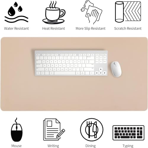 Bloss Leather Desk Pad, Mouse Pad, Non-Slip Desk Protector Mat, Leather Desk Blotter, Computer Desk Pad, Waterproof Desk Mat for Home Office and Decor - Beige (35.4×17Inches)