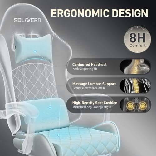 HLDIRECT Massage Recliner Gaming Chair with Footrest for Adults, Blue