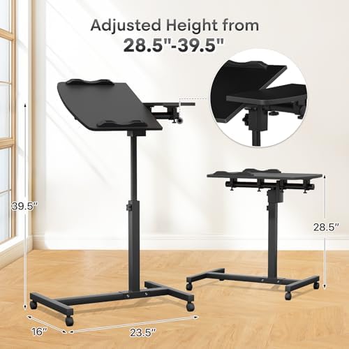 Athena Collection Adjustable Standing Desk with Wheels Overbed Table, Black