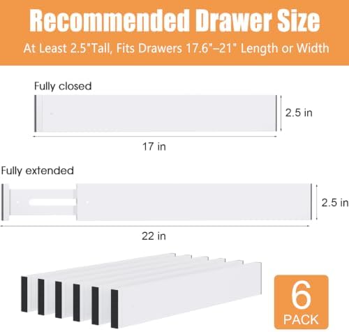 Bamboo Drawer Dividers, Adjustable Drawer Organizers, Fits 17.6–21" Drawers