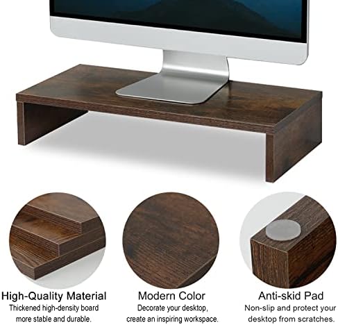 TEAMIX 20 inch Wood Monitor Stand Riser, Desktop Riser Shelf, Rustic Brown