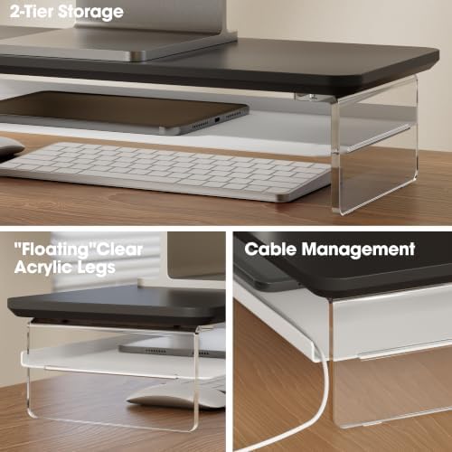 Fenge 23.6" Monitor Stand with Clear Acrylic Legs, Black