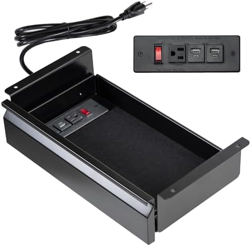 VIVO Black 16 x 9 in Slide Out Drawer with Power Strip, DESK-DR16-BP