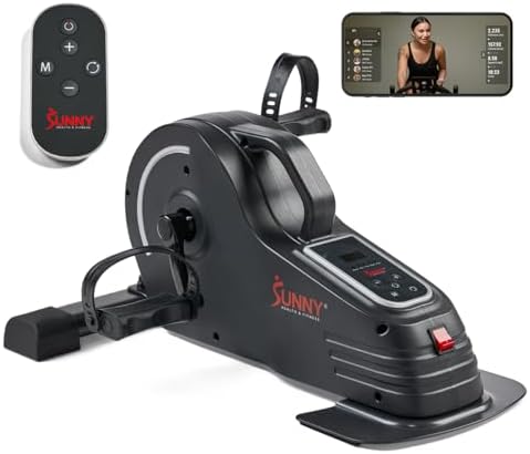 Sunny Health & Fitness Smart Motorized 2-in-1 Pedal Exerciser, Indoor Compact Under-Desk Mini Bike for Low-Impact Cardio Workout and Physical Therapy, Free SunnyFit Training App Connection