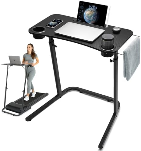 Treadmill Desk, Small Standing Desk for Walking Pad, 30-47 Inch Adjustable Height Walking Pad Stand for Treadmill, Portable Standing Table for Bike and Home Office Work - Black