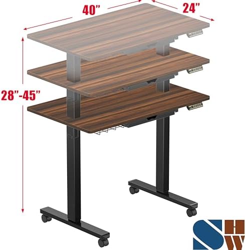 SHW Mobile Electric Height Adjustable Standing Desk w/Drawer, Black