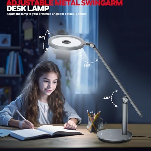 Honeywell H6 Desk Lamp for Home Office, Dimmable Reading Table Light, Gray