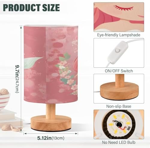 ALAZA Beautiful Mermaid Flower Decor Bedside Table Lamp with USB Port for Bedroom Nightstand Office Desk LED Bulb Included