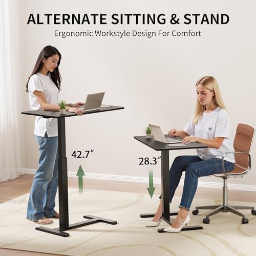 CROWNFURN Overbed Bedside Table with Hidden Casters,Adjustable Hospital & Home Use Bed Table, Rolling Laptop Table, Mobile Standing Desk,Black