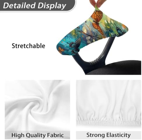 Butterfly Print Office Chair Arm Rest Slipcovers Covers Set of 2 Soft Stretchy Computer Chair Armrest Cover with Elastic Edge Universal Fits Rotating Desk Gaming Chairs