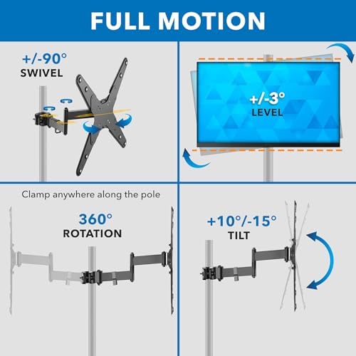 Mount-It! TV Pole Mount, Full Motion Universal TV Bracket, VESA 75x75 to 400x400, Fits TVs and Monitors 32" - 55", Clamp Fits Poles from 1.1" to 1.96", Extendable Arm, for POS, Trade Shows, Gazebo
